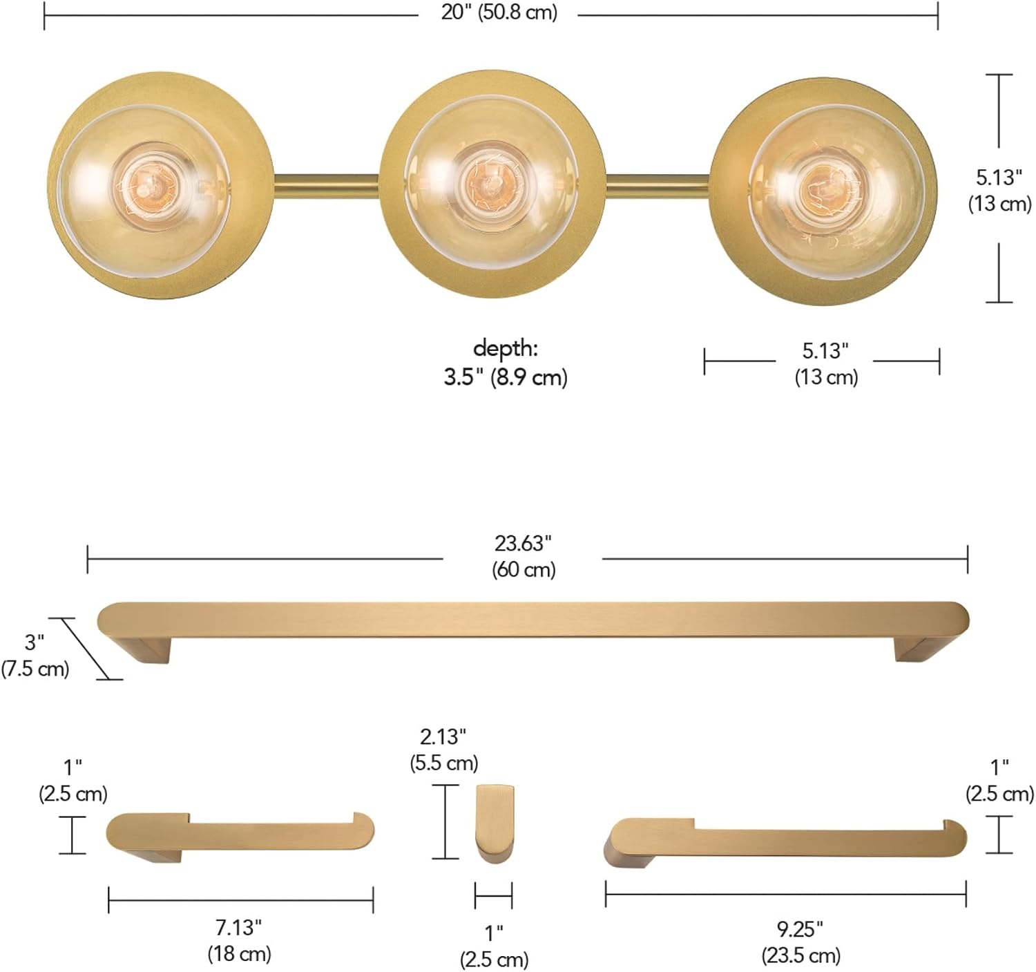 image:imageGlobe Electric 63000007 18 3Light Vanity Light Matte Brass Bulb Not IncludedCourtney