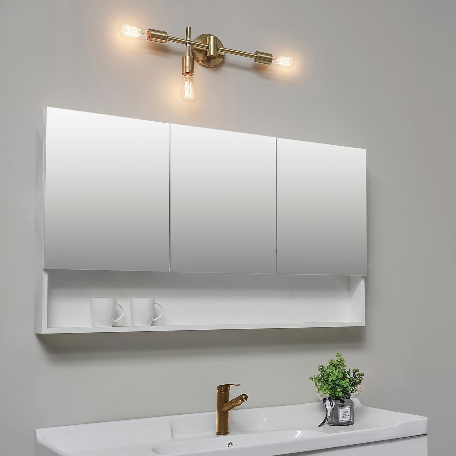 image:imageGlobe Electric 63000007 18 3Light Vanity Light Matte Brass Bulb Not IncludedHollins Brass