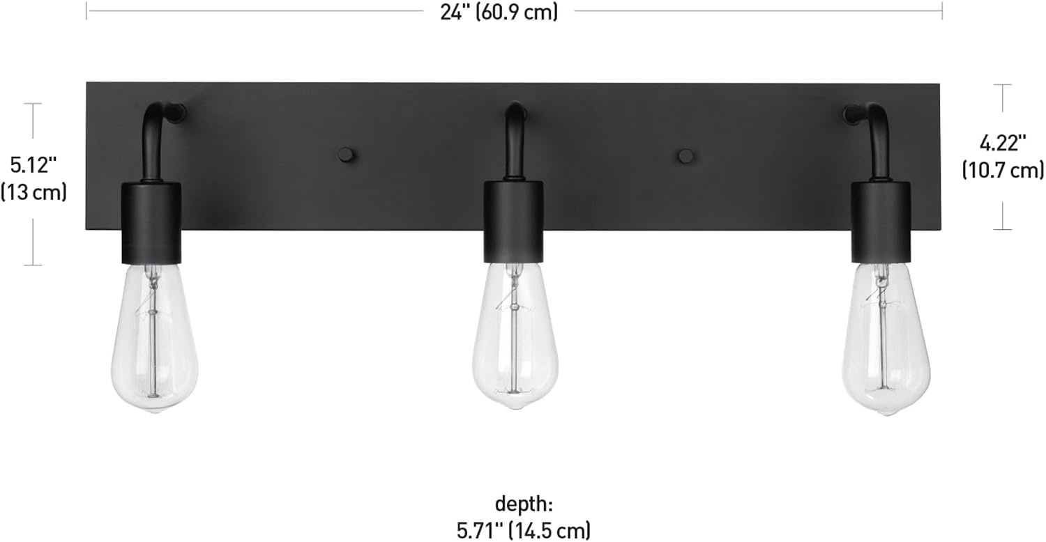 image:imageGlobe Electric 63000200 22 3Light Vanity Light Matte Black Matte Brass Accents Glass Shades Beauty Room Accessories Lights for Bathroom Powder Room Lighting Bathroom Lights Over MirrorMatte Black