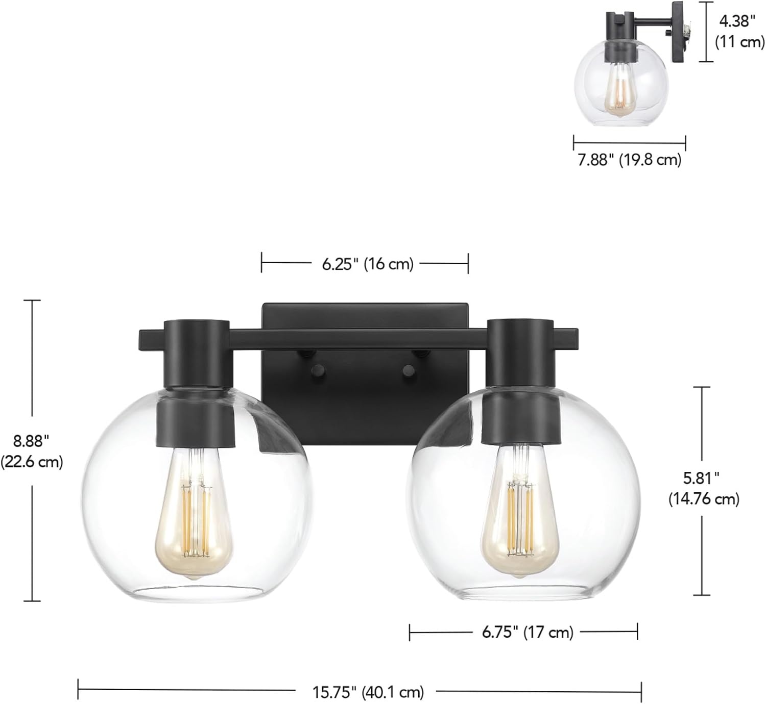 image:imageGlobe Electric 63000200 22 3Light Vanity Light Matte Black Matte Brass Accents Glass Shades Beauty Room Accessories Lights for Bathroom Powder Room Lighting Bathroom Lights Over MirrorMatte Black