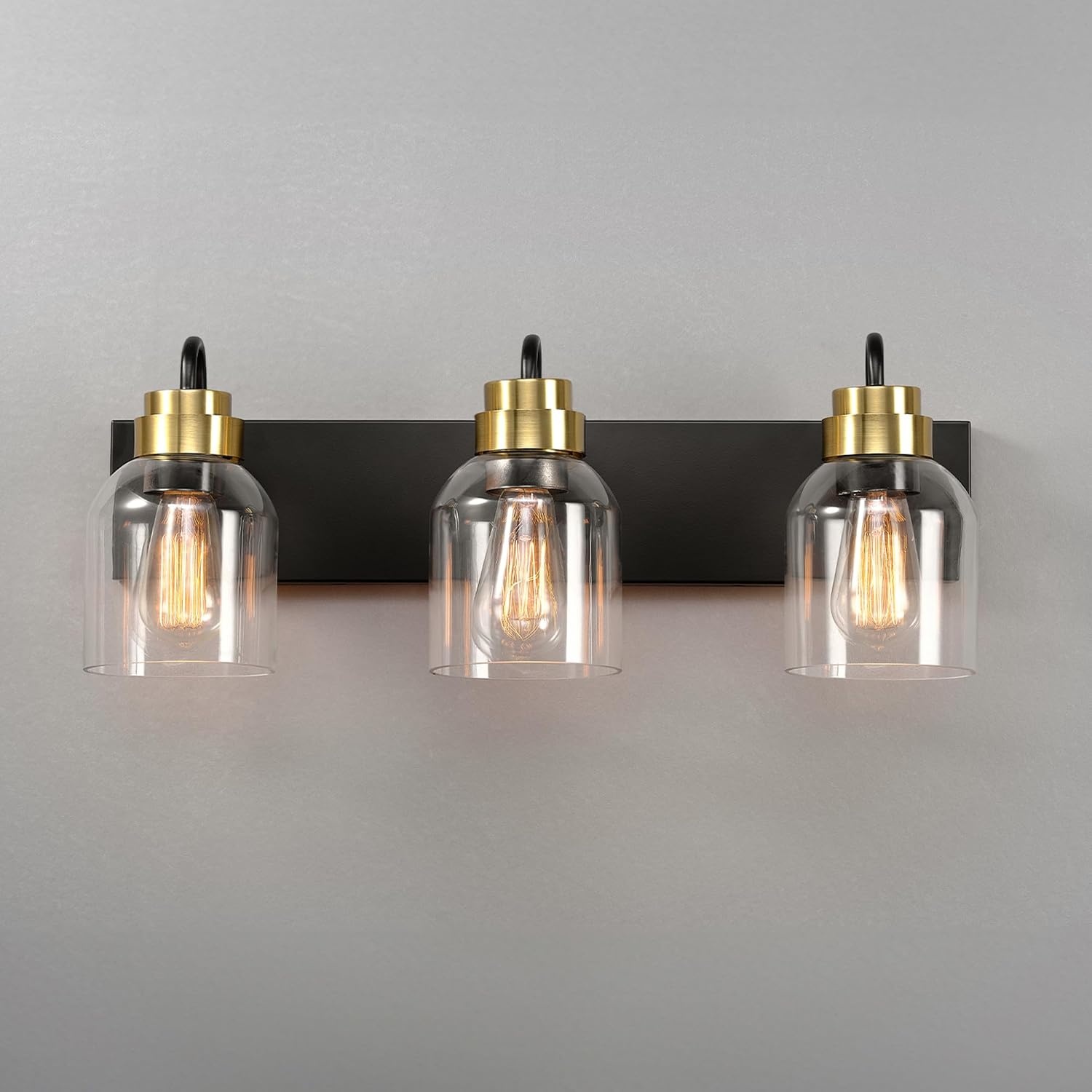 image:imageGlobe Electric 63000200 22 3Light Vanity Light Matte Black Matte Brass Accents Glass Shades Beauty Room Accessories Lights for Bathroom Powder Room Lighting Bathroom Lights Over MirrorTerra Black