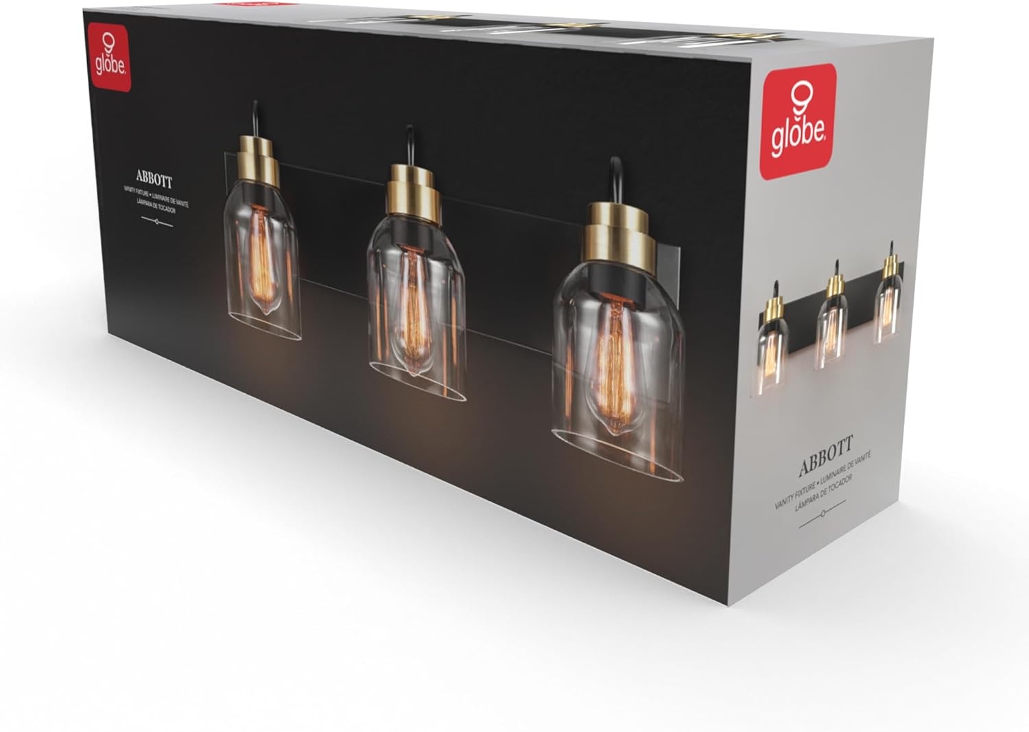image:imageGlobe Electric 63000200 22 3Light Vanity Light Matte Black Matte Brass Accents Glass Shades Beauty Room Accessories Lights for Bathroom Powder Room Lighting Bathroom Lights Over MirrorTerra Black