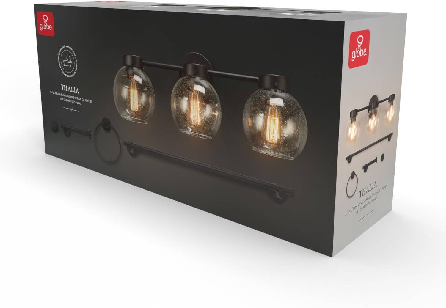 image:imageGlobe Electric 63000200 22 3Light Vanity Light Matte Black Matte Brass Accents Glass Shades Beauty Room Accessories Lights for Bathroom Powder Room Lighting Bathroom Lights Over MirrorDark Bronze