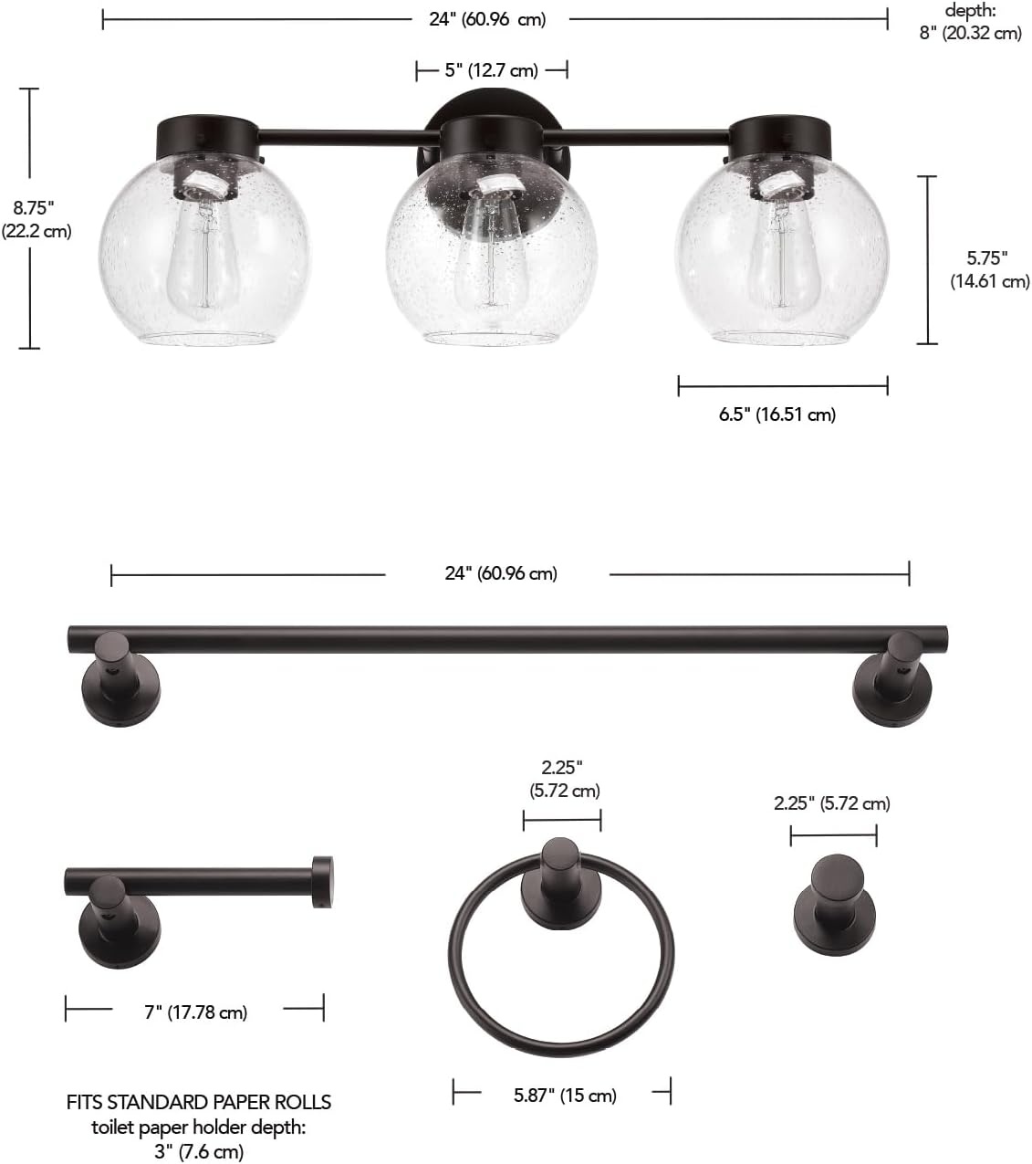 image:imageGlobe Electric 63000200 22 3Light Vanity Light Matte Black Matte Brass Accents Glass Shades Beauty Room Accessories Lights for Bathroom Powder Room Lighting Bathroom Lights Over MirrorDark Bronze
