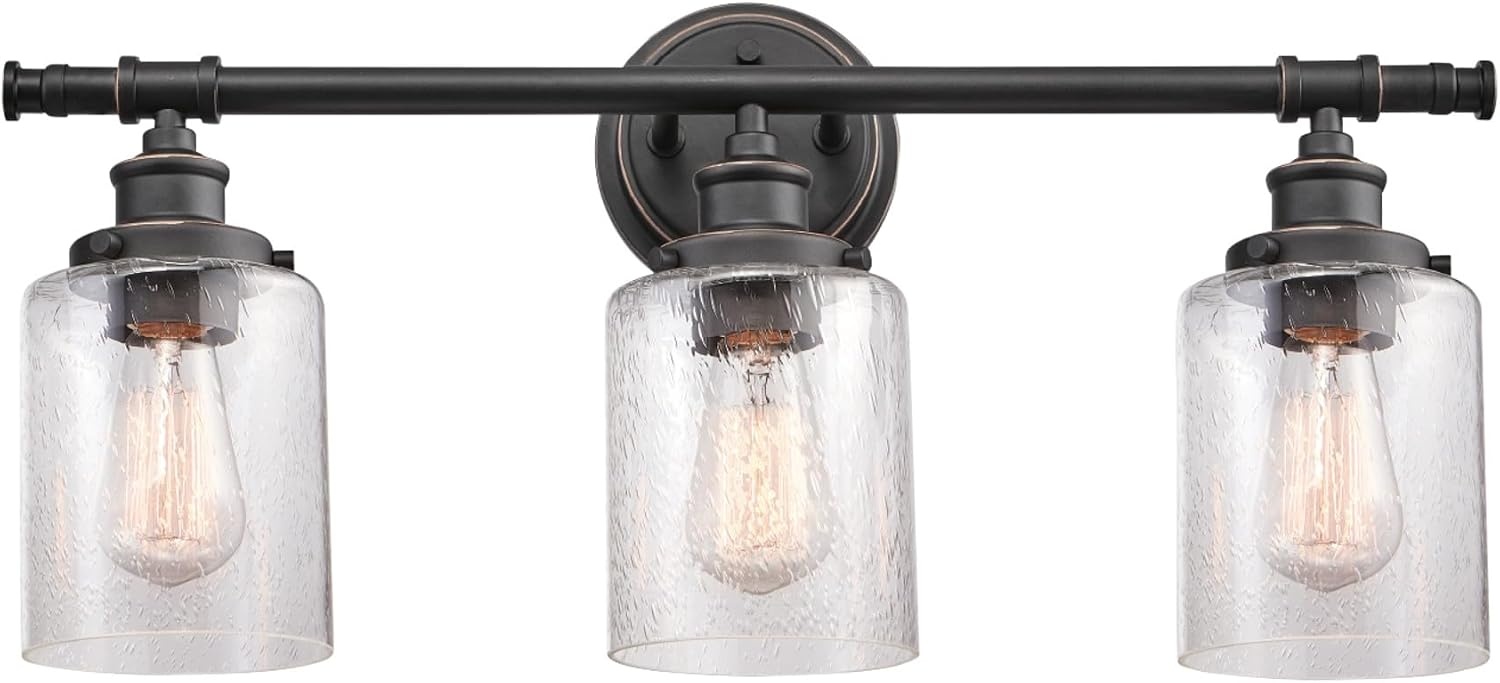 image:imageGlobe Electric 63000200 22 3Light Vanity Light Matte Black Matte Brass Accents Glass Shades Beauty Room Accessories Lights for Bathroom Powder Room Lighting Bathroom Lights Over MirrorCamden Bronze
