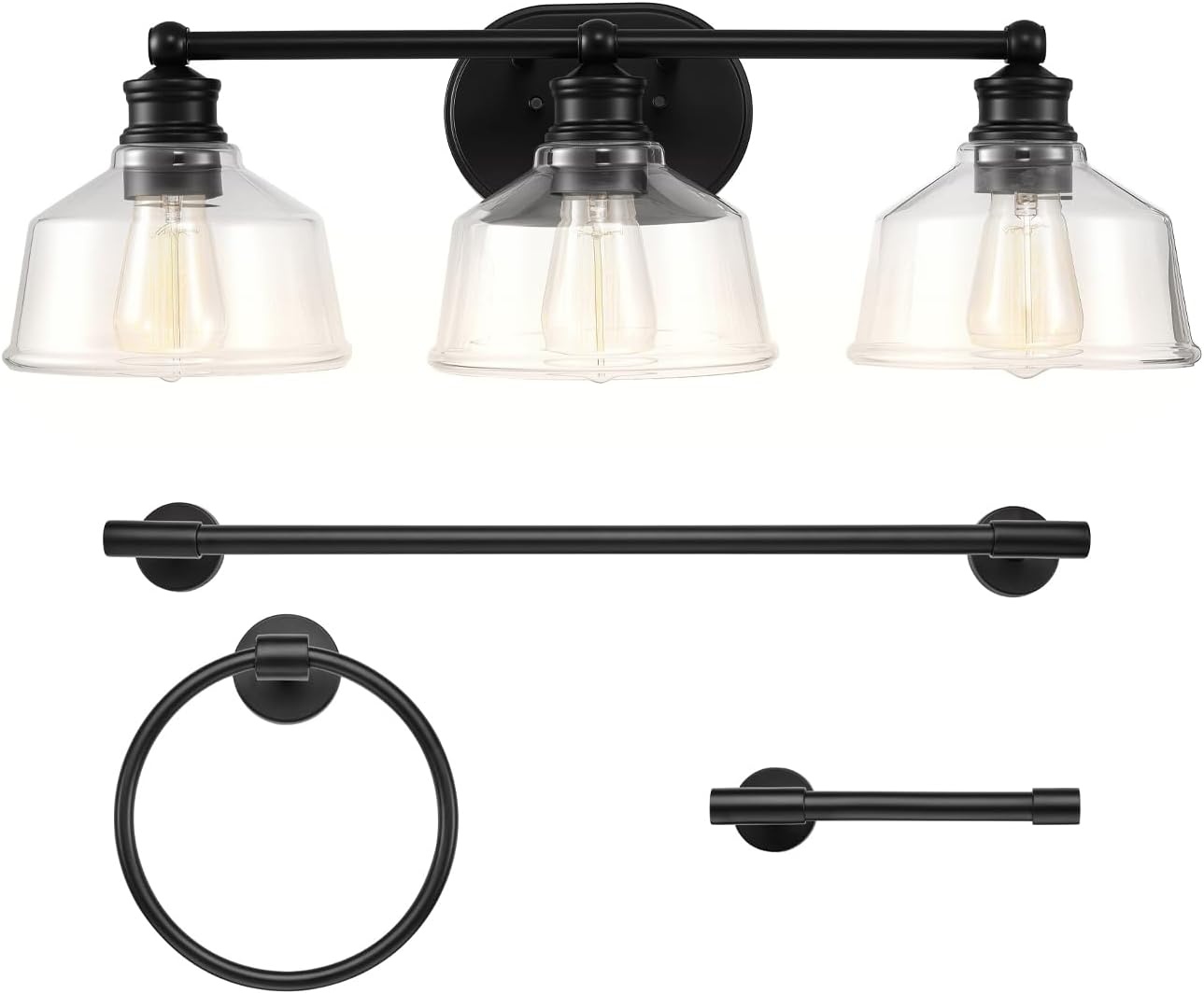 image:imageGlobe Electric 63000200 22 3Light Vanity Light Matte Black Matte Brass Accents Glass Shades Beauty Room Accessories Lights for Bathroom Powder Room Lighting Bathroom Lights Over MirrorMatte Black Clear Glass Shades