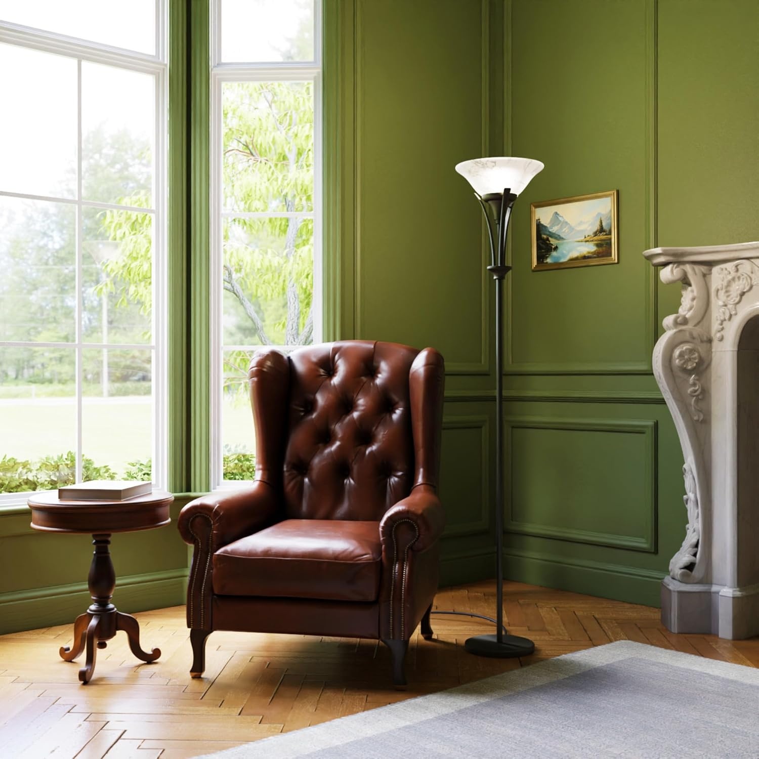 image:imageGlobe Electric 63361 Gatineau 71 Dark Bronze Floor Lamp with Alabaster Glass ShadeRustic