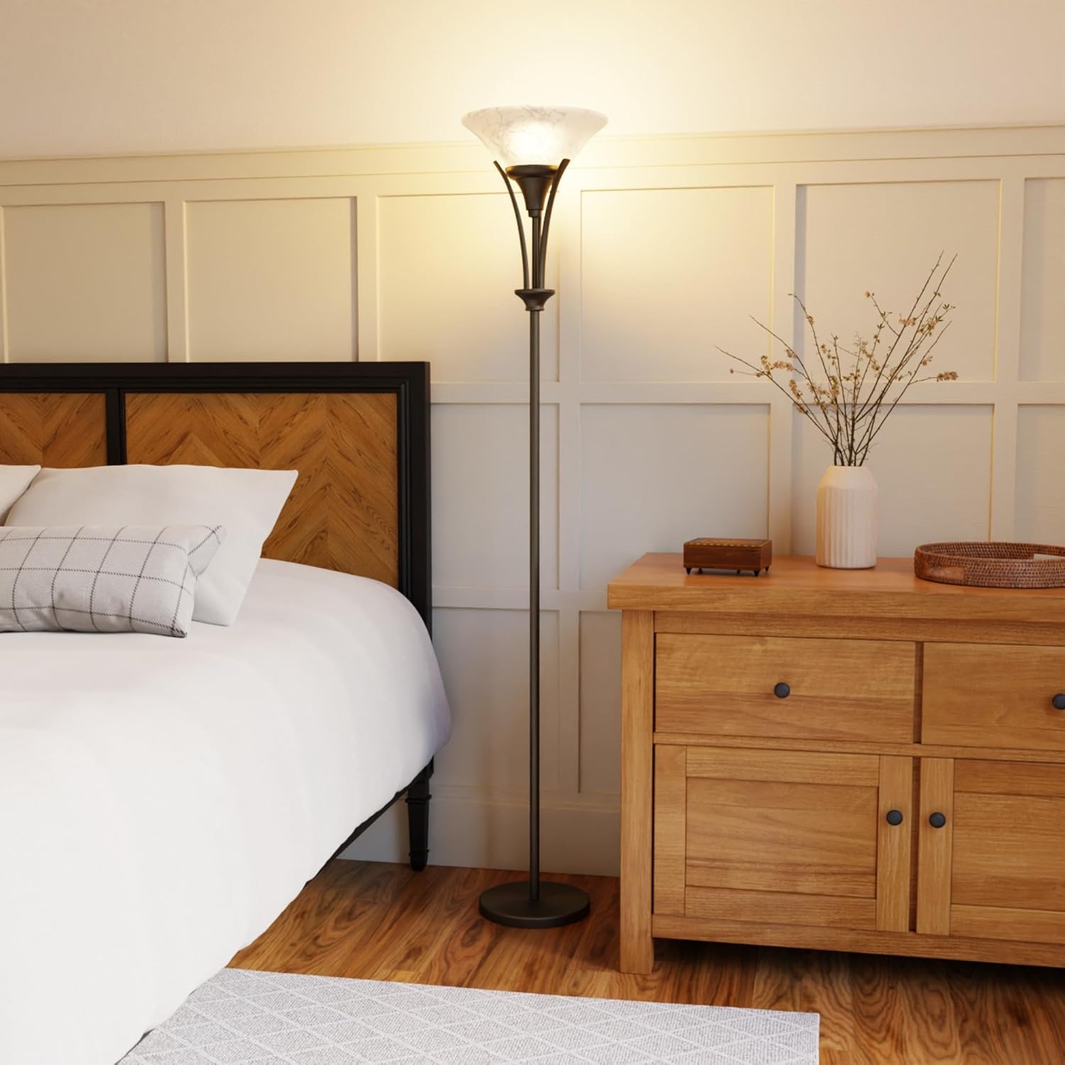 image:imageGlobe Electric 63361 Gatineau 71 Dark Bronze Floor Lamp with Alabaster Glass ShadeRustic