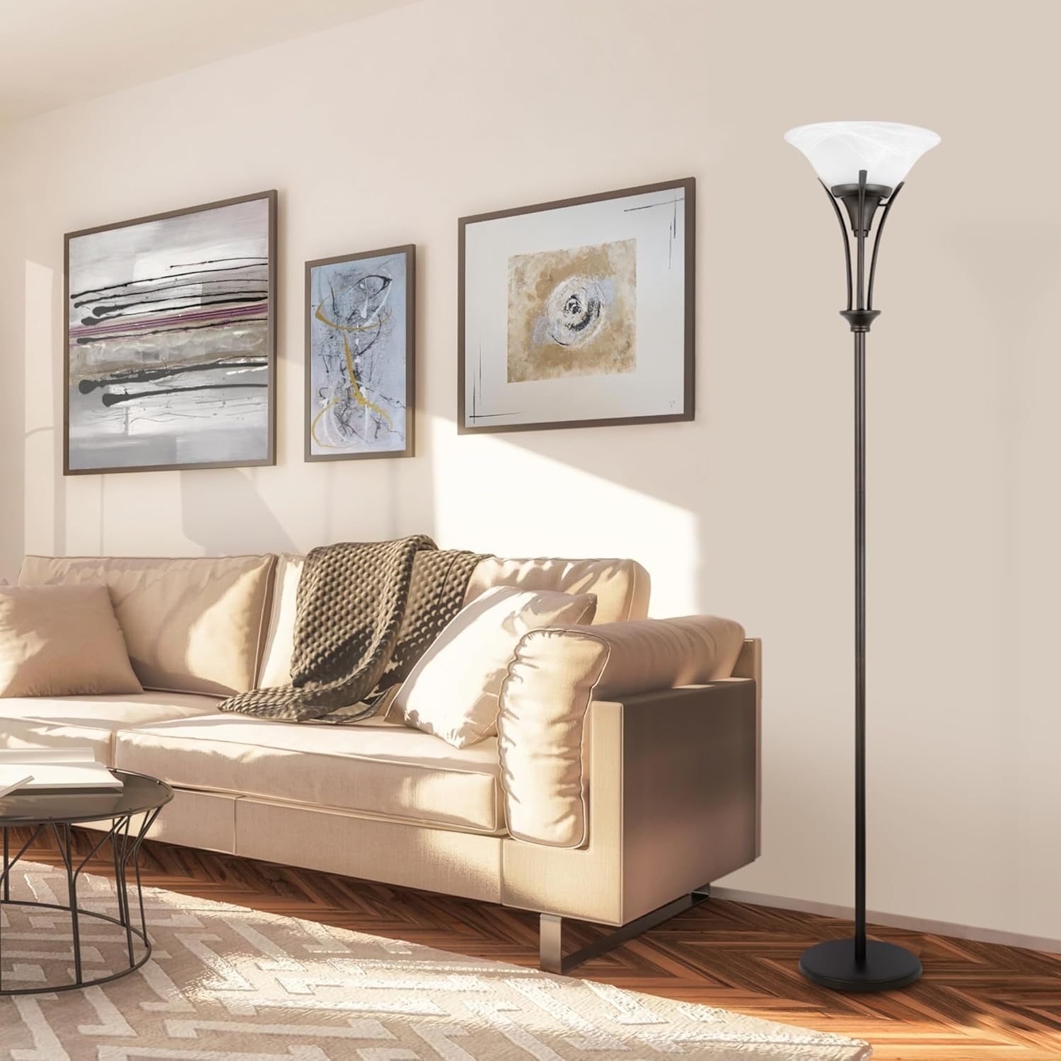 image:imageGlobe Electric 63361 Gatineau 71 Dark Bronze Floor Lamp with Alabaster Glass ShadeRustic