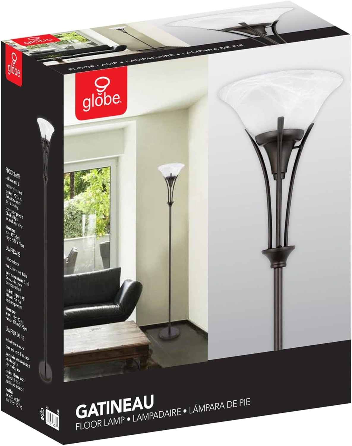 image:imageGlobe Electric 63361 Gatineau 71 Dark Bronze Floor Lamp with Alabaster Glass ShadeRustic