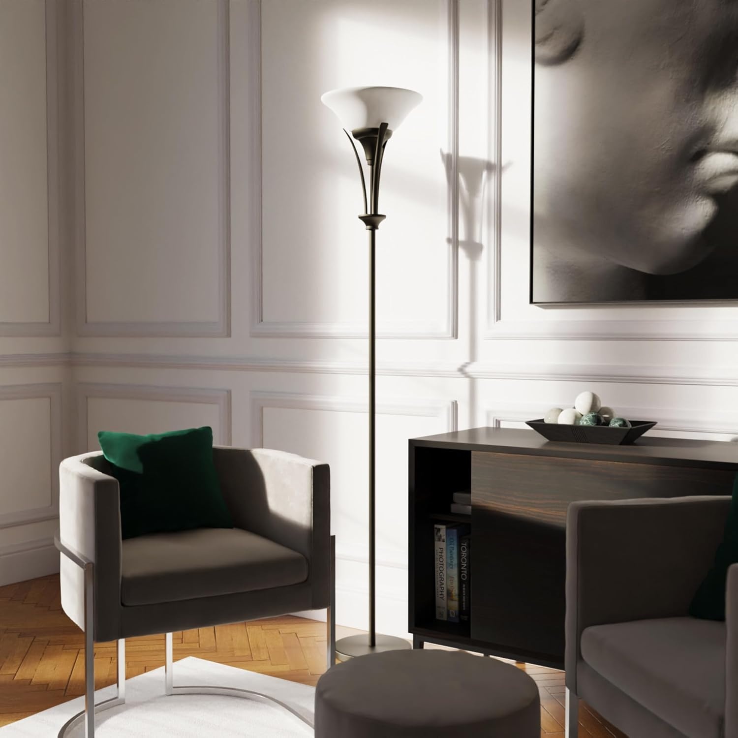 image:imageGlobe Electric 63361 Gatineau 71 Dark Bronze Floor Lamp with Alabaster Glass ShadeRustic