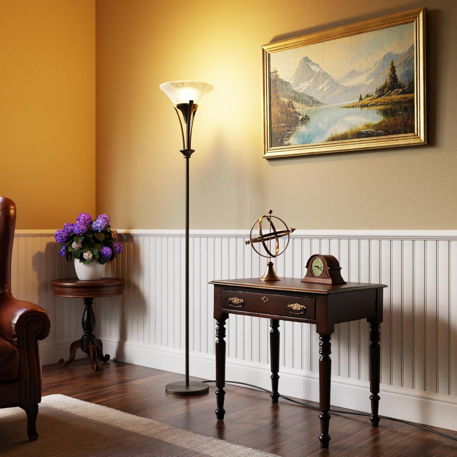 image:imageGlobe Electric 63361 Gatineau 71 Dark Bronze Floor Lamp with Alabaster Glass ShadeRustic