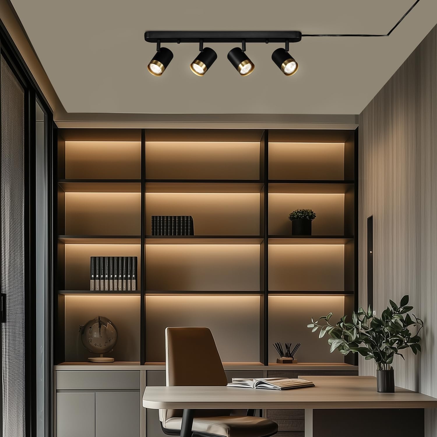 image:imageGlobe Electric 64000047 22 4Light Plugin Track Lighting Matte Black Pivoting Heads inLine OnOff Switch Minimalist Ceiling Light Fixture for Kitchen Island Hallway or Dining RoomDale BlackBrass