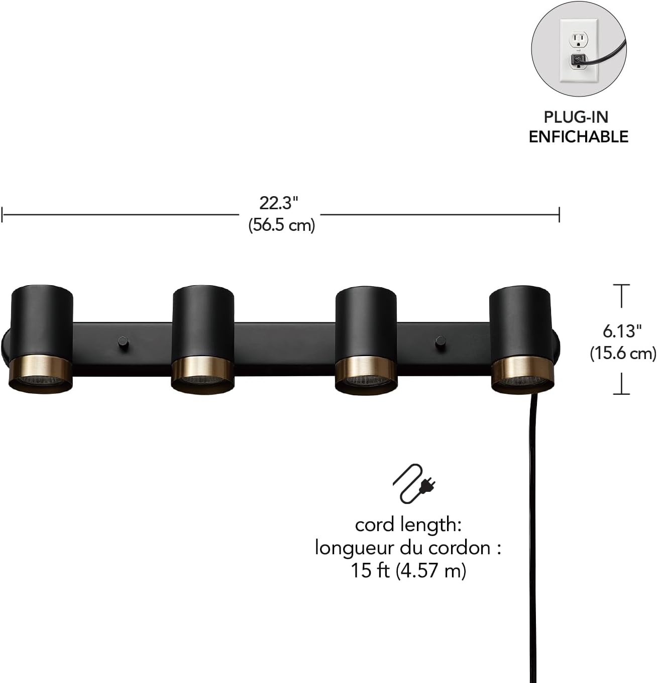 image:imageGlobe Electric 64000047 22 4Light Plugin Track Lighting Matte Black Pivoting Heads inLine OnOff Switch Minimalist Ceiling Light Fixture for Kitchen Island Hallway or Dining RoomDale BlackBrass