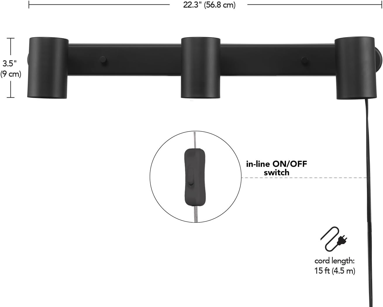 image:imageGlobe Electric 64000047 22 4Light Plugin Track Lighting Matte Black Pivoting Heads inLine OnOff Switch Minimalist Ceiling Light Fixture for Kitchen Island Hallway or Dining RoomDale Black