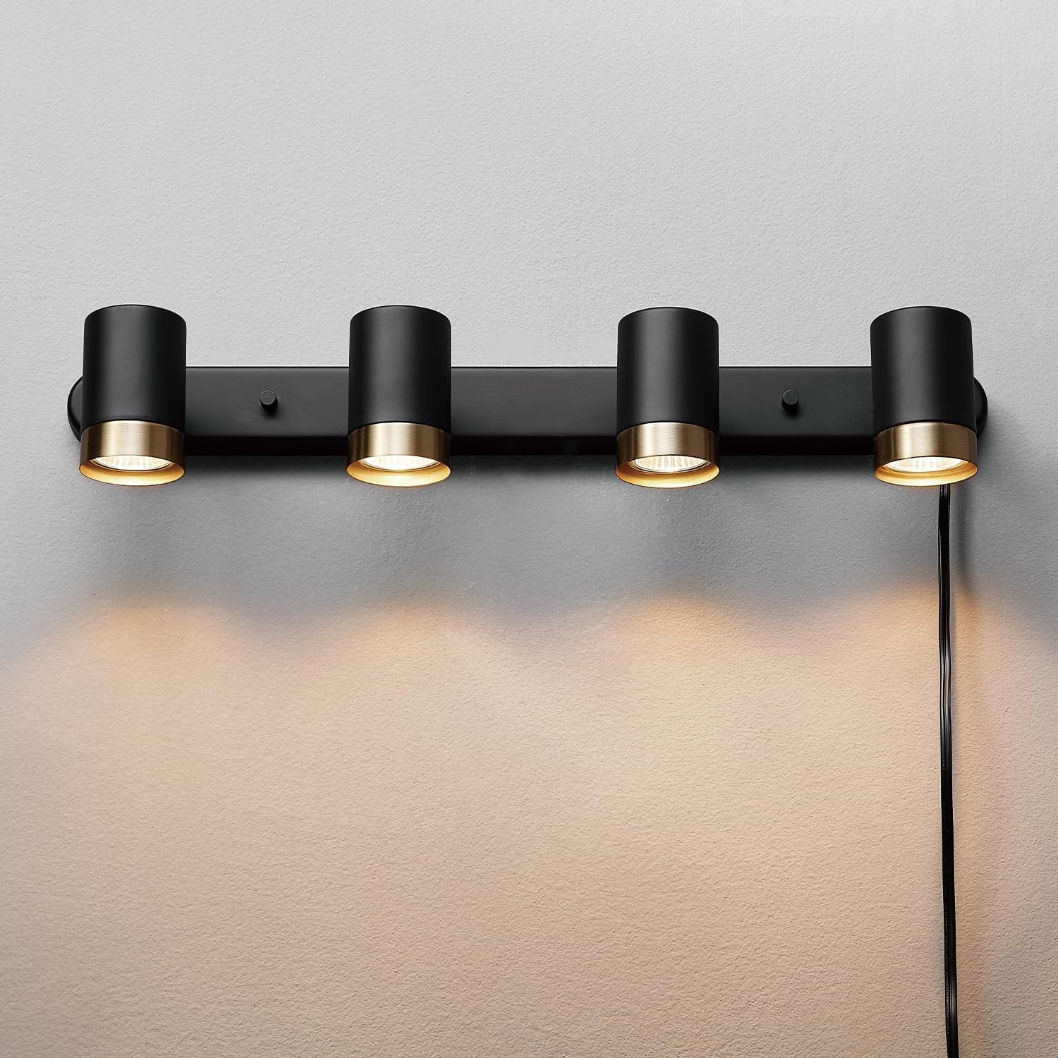 image:imageGlobe Electric 64000047 22 4Light Plugin Track Lighting Matte Black Pivoting Heads inLine OnOff Switch Minimalist Ceiling Light Fixture for Kitchen Island Hallway or Dining RoomDale BlackBrass