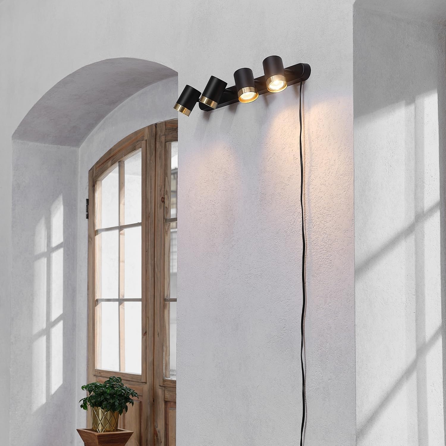 image:imageGlobe Electric 64000047 22 4Light Plugin Track Lighting Matte Black Pivoting Heads inLine OnOff Switch Minimalist Ceiling Light Fixture for Kitchen Island Hallway or Dining RoomDale BlackBrass