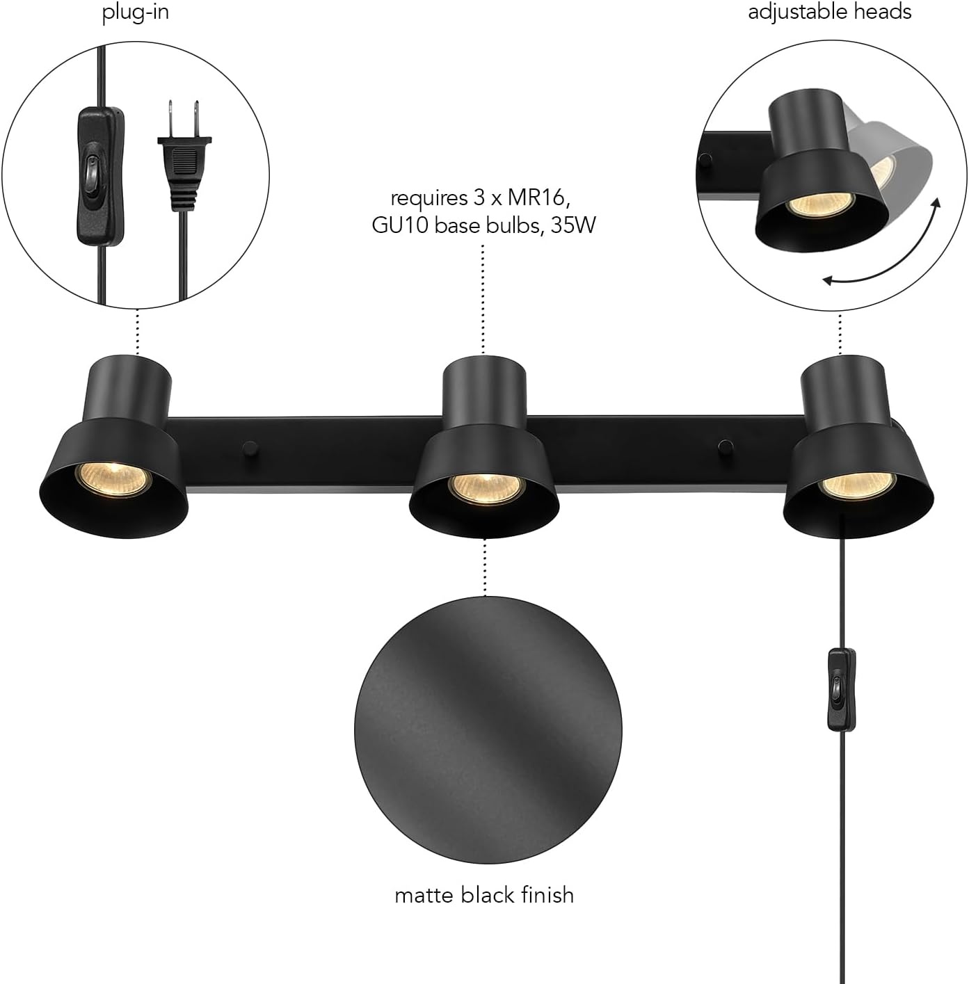image:imageGlobe Electric 64000047 22 4Light Plugin Track Lighting Matte Black Pivoting Heads inLine OnOff Switch Minimalist Ceiling Light Fixture for Kitchen Island Hallway or Dining RoomEdwards Black