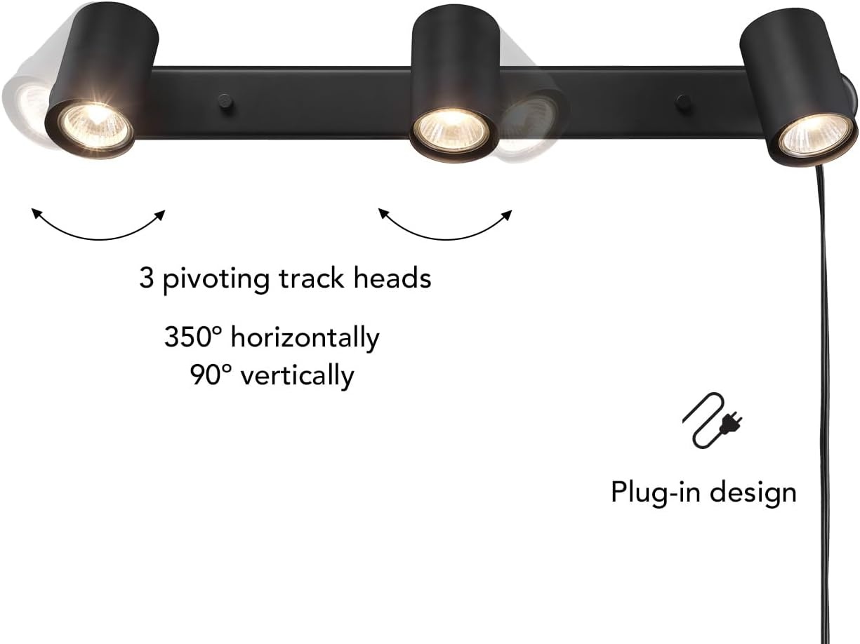 image:imageGlobe Electric 64000047 22 4Light Plugin Track Lighting Matte Black Pivoting Heads inLine OnOff Switch Minimalist Ceiling Light Fixture for Kitchen Island Hallway or Dining RoomDale Black