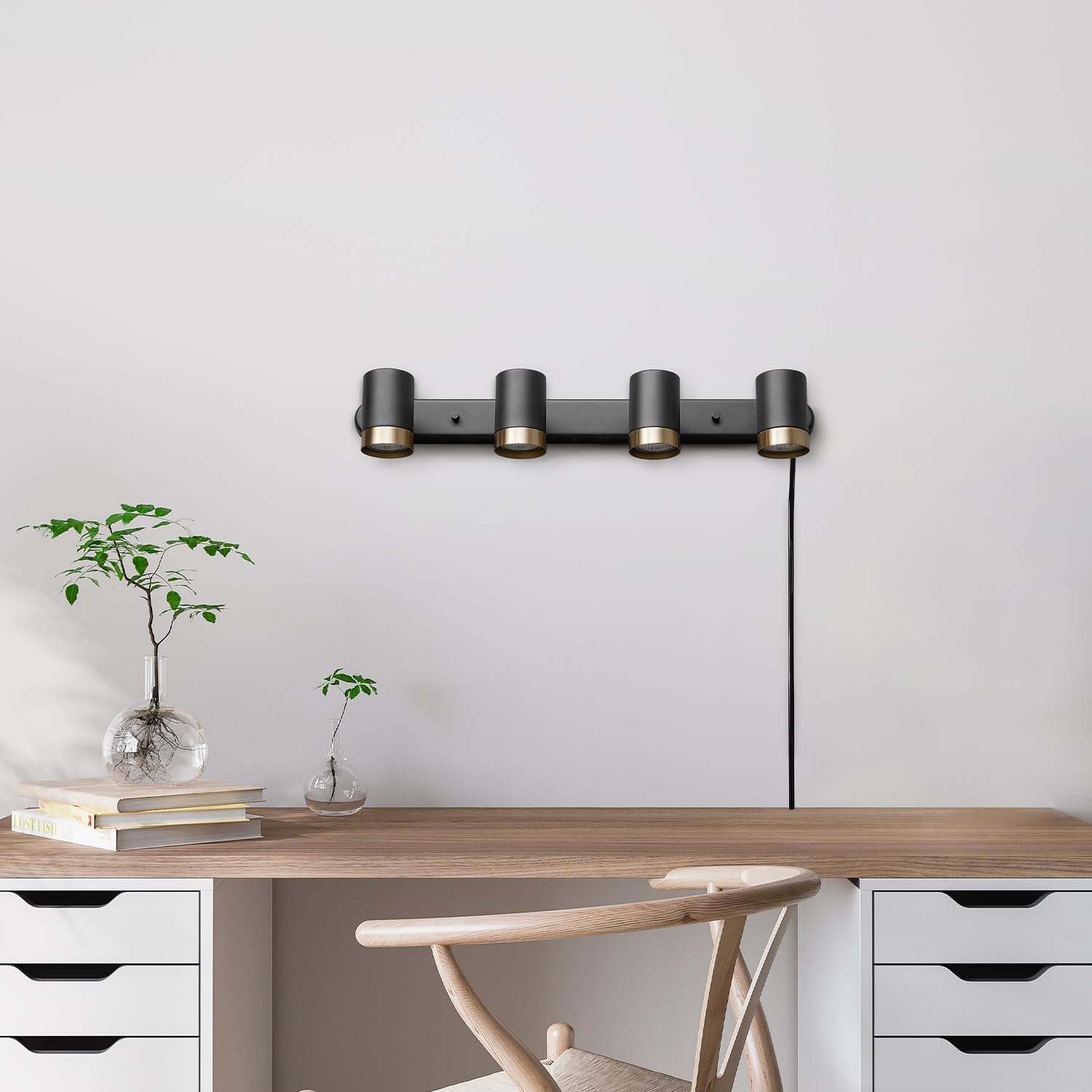 image:imageGlobe Electric 64000047 22 4Light Plugin Track Lighting Matte Black Pivoting Heads inLine OnOff Switch Minimalist Ceiling Light Fixture for Kitchen Island Hallway or Dining RoomDale BlackBrass