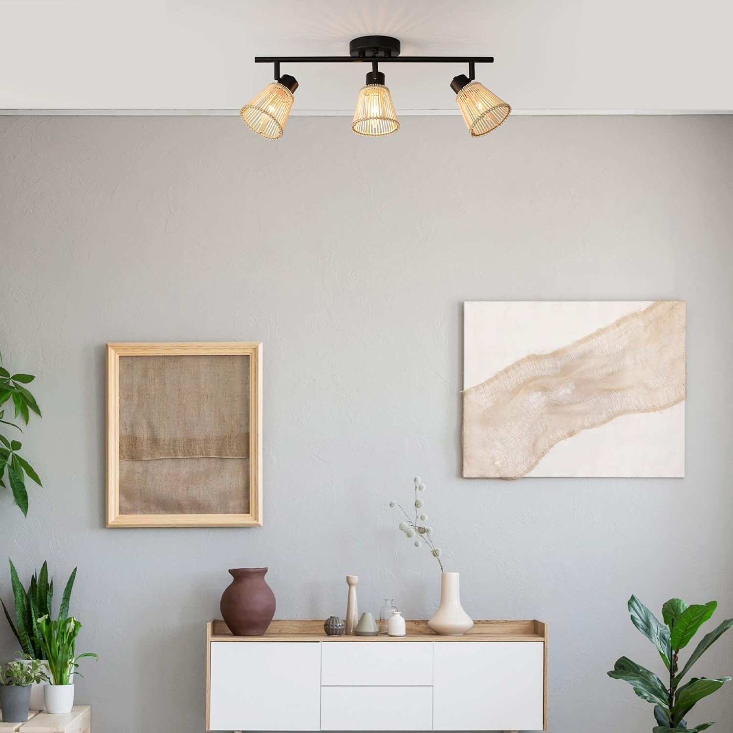 image:imageGlobe Electric 64000050 28 4Light Track Lighting Matte White Natural Twine Shades Ceiling Light Pivot Shade Kitchen Lights 4 Bulb TrackLightBlack Bamboo