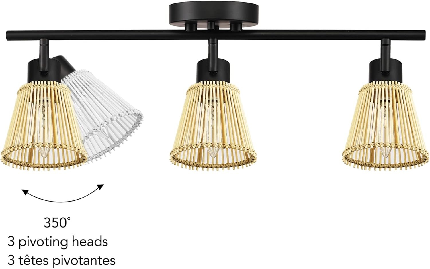 image:imageGlobe Electric 64000050 28 4Light Track Lighting Matte White Natural Twine Shades Ceiling Light Pivot Shade Kitchen Lights 4 Bulb TrackLightBlack Bamboo