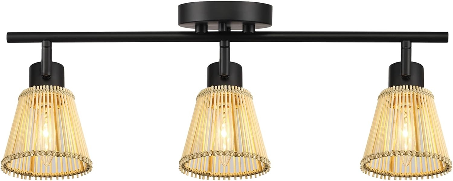 image:imageGlobe Electric 64000050 28 4Light Track Lighting Matte White Natural Twine Shades Ceiling Light Pivot Shade Kitchen Lights 4 Bulb TrackLightBlack Bamboo