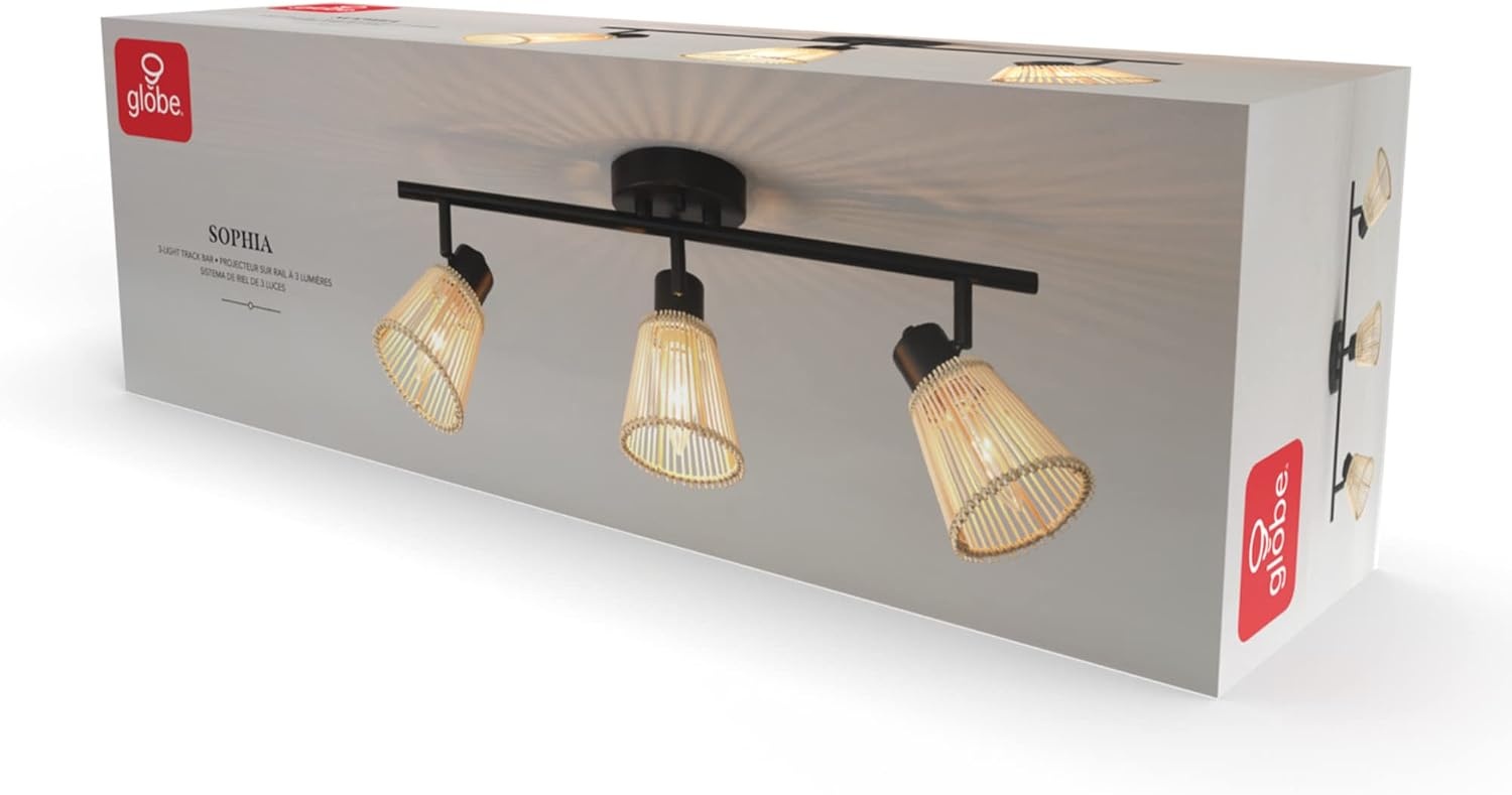 image:imageGlobe Electric 64000050 28 4Light Track Lighting Matte White Natural Twine Shades Ceiling Light Pivot Shade Kitchen Lights 4 Bulb TrackLightBlack Bamboo