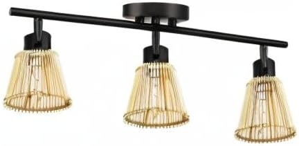 image:imageGlobe Electric 64000050 28 4Light Track Lighting Matte White Natural Twine Shades Ceiling Light Pivot Shade Kitchen Lights 4 Bulb TrackLightBlack Bamboo
