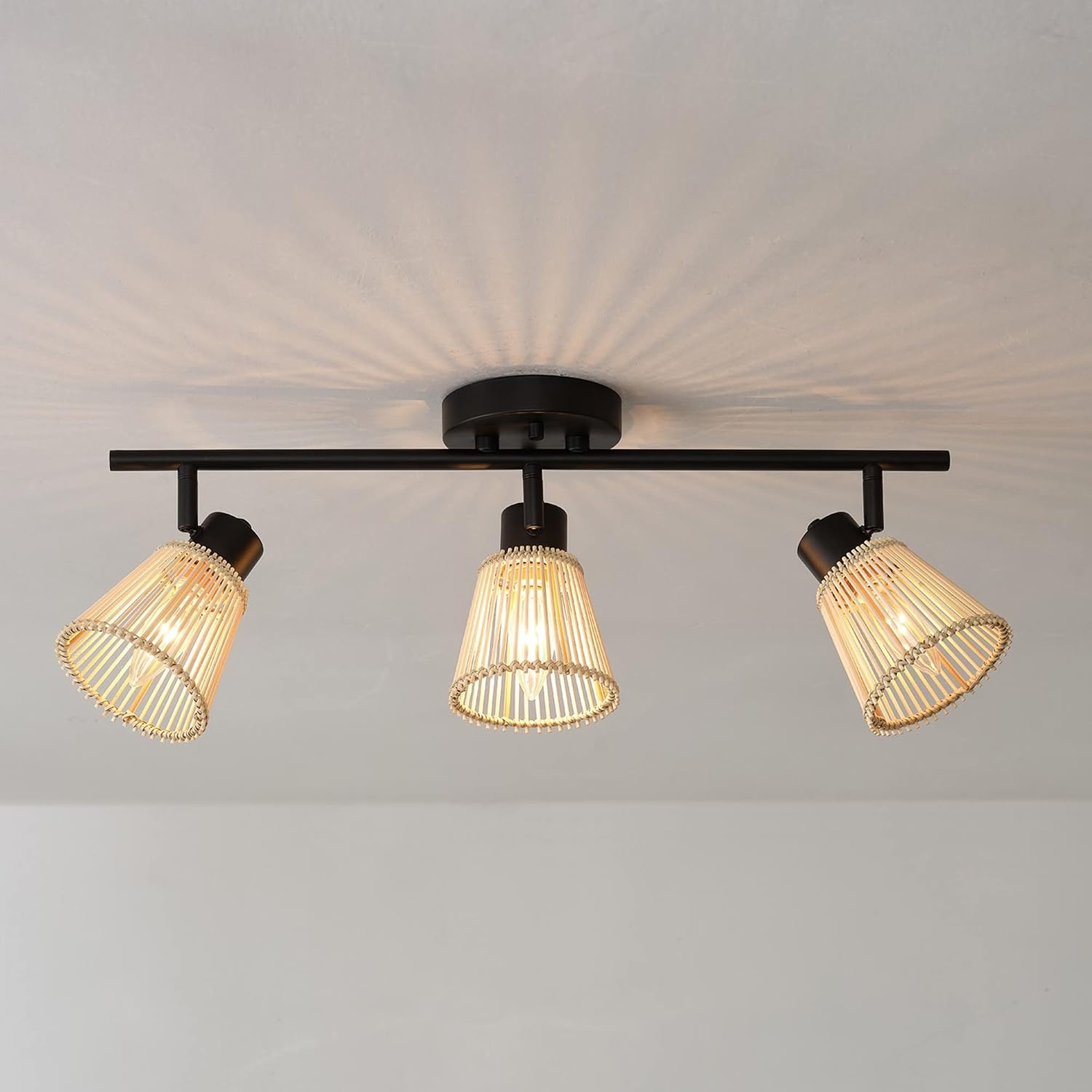 image:imageGlobe Electric 64000050 28 4Light Track Lighting Matte White Natural Twine Shades Ceiling Light Pivot Shade Kitchen Lights 4 Bulb TrackLightBlack Bamboo