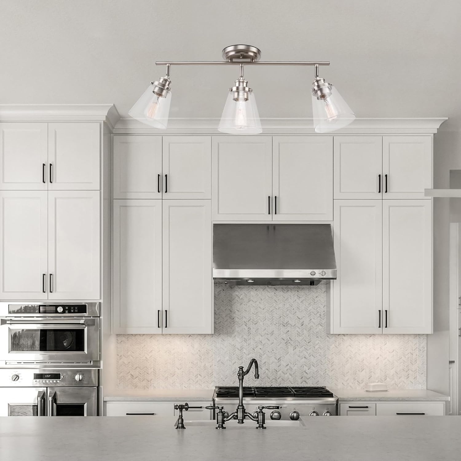 image:imageGlobe Electric 64000050 28 4Light Track Lighting Matte White Natural Twine Shades Ceiling Light Pivot Shade Kitchen Lights 4 Bulb TrackLightBrushed Nickel