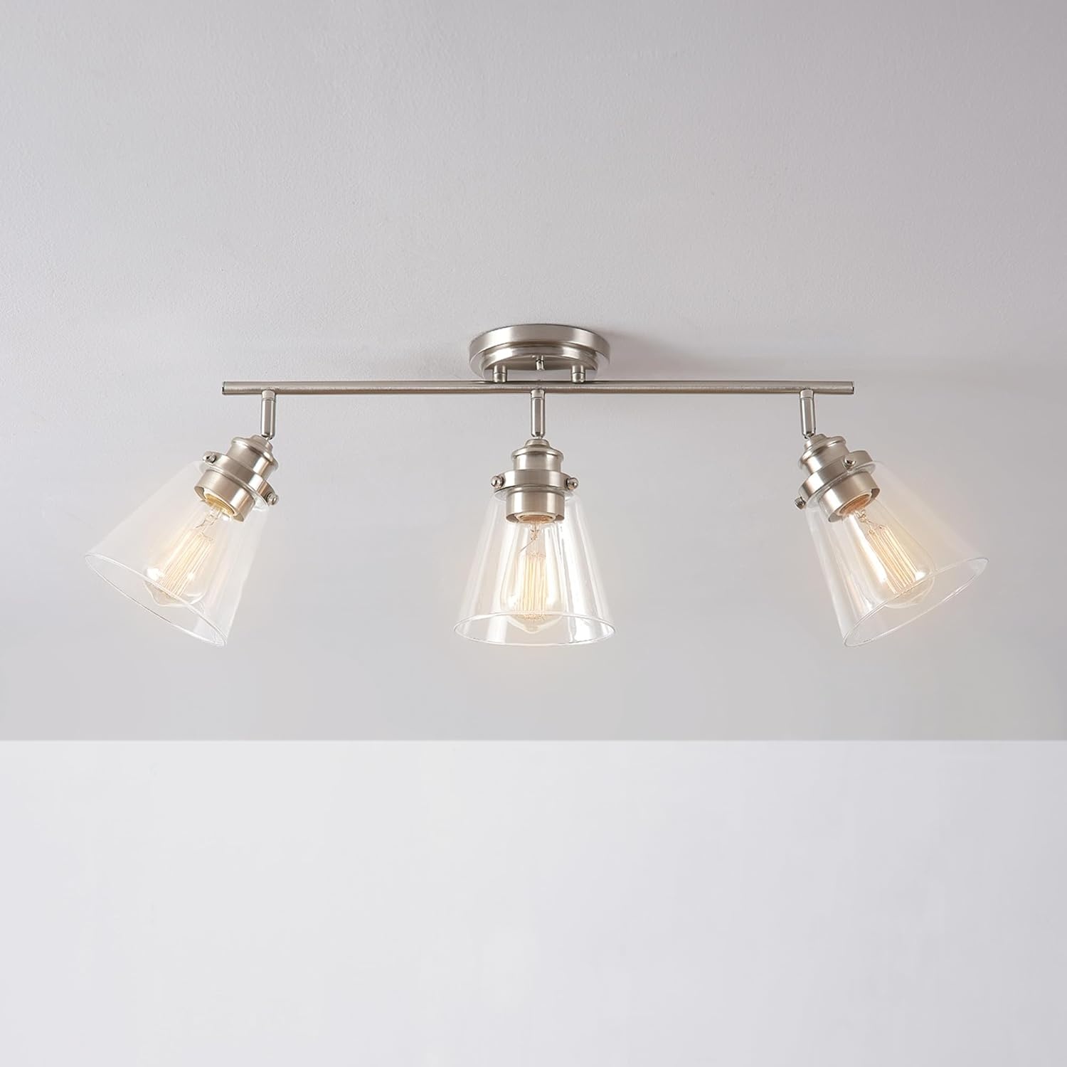 image:imageGlobe Electric 64000050 28 4Light Track Lighting Matte White Natural Twine Shades Ceiling Light Pivot Shade Kitchen Lights 4 Bulb TrackLightBrushed Nickel