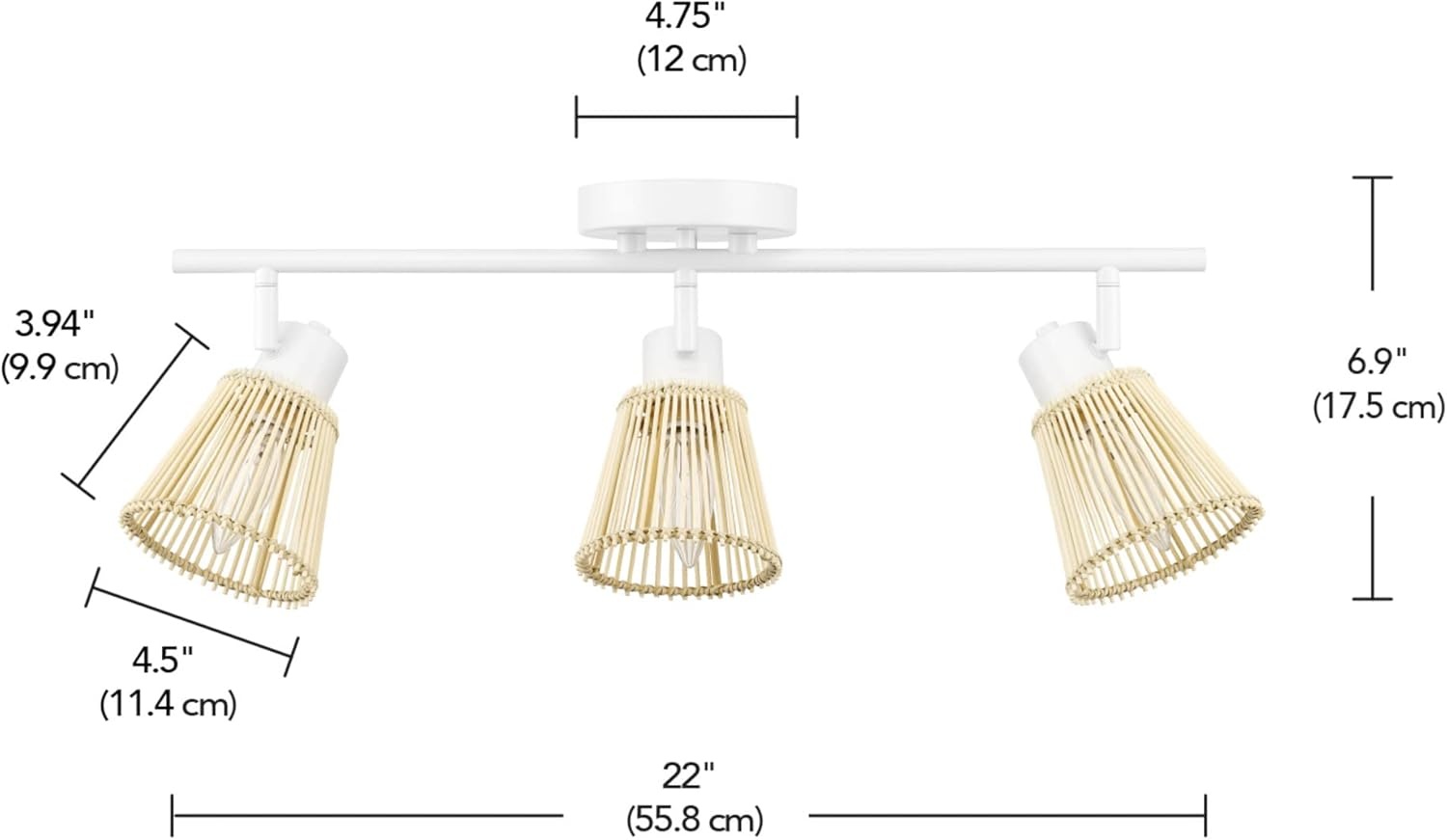 image:imageGlobe Electric 64000050 28 4Light Track Lighting Matte White Natural Twine Shades Ceiling Light Pivot Shade Kitchen Lights 4 Bulb TrackLightWhite Bamboo