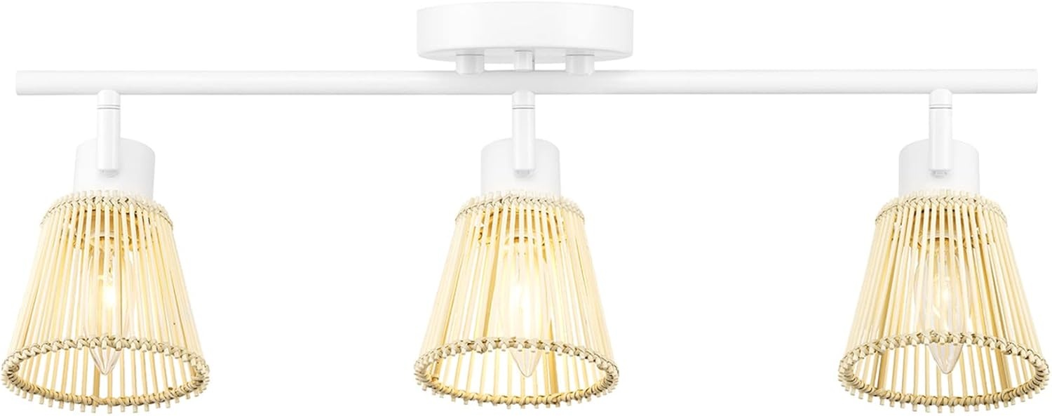 image:imageGlobe Electric 64000050 28 4Light Track Lighting Matte White Natural Twine Shades Ceiling Light Pivot Shade Kitchen Lights 4 Bulb TrackLightWhite Bamboo