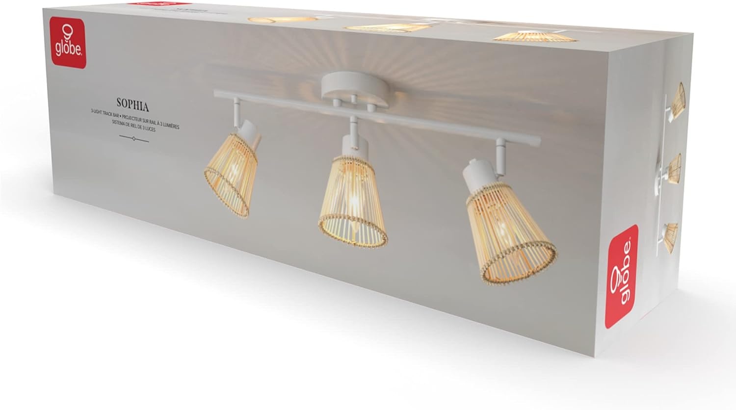 image:imageGlobe Electric 64000050 28 4Light Track Lighting Matte White Natural Twine Shades Ceiling Light Pivot Shade Kitchen Lights 4 Bulb TrackLightWhite Bamboo