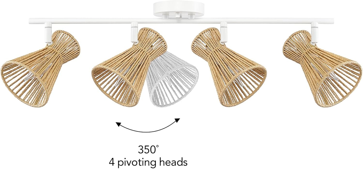 image:imageGlobe Electric 64000050 28 4Light Track Lighting Matte White Natural Twine Shades Ceiling Light Pivot Shade Kitchen Lights 4 Bulb TrackLightWhite Twine