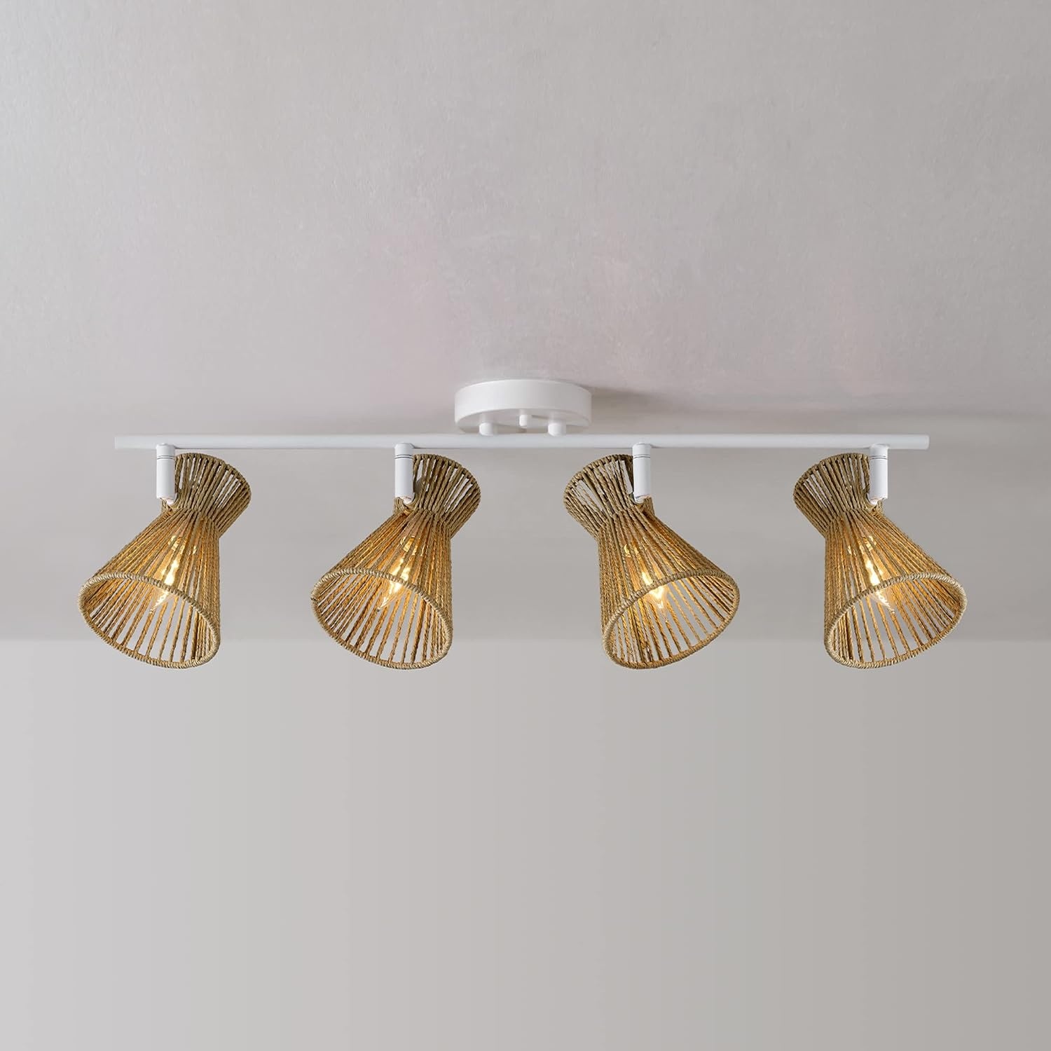image:imageGlobe Electric 64000050 28 4Light Track Lighting Matte White Natural Twine Shades Ceiling Light Pivot Shade Kitchen Lights 4 Bulb TrackLightWhite Twine