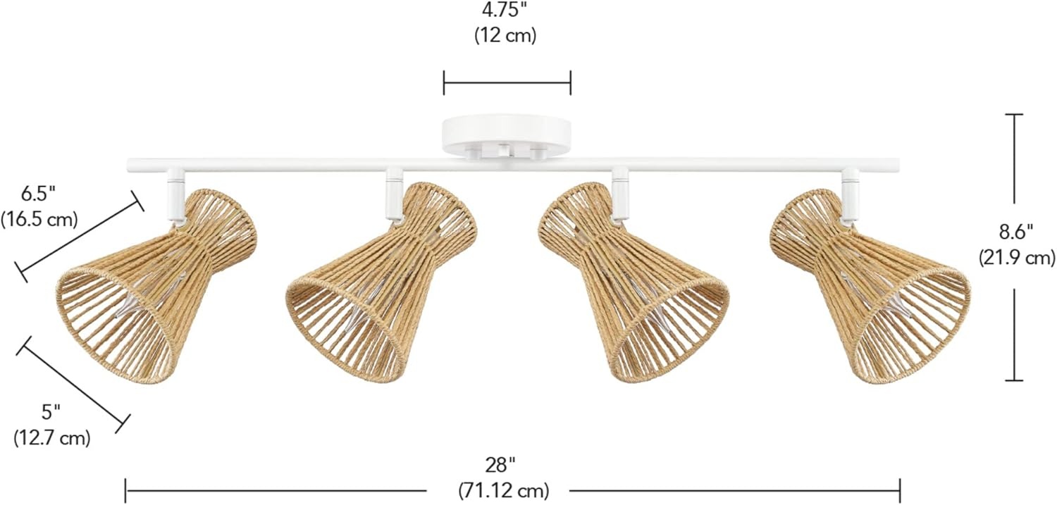 image:imageGlobe Electric 64000050 28 4Light Track Lighting Matte White Natural Twine Shades Ceiling Light Pivot Shade Kitchen Lights 4 Bulb TrackLightWhite Twine