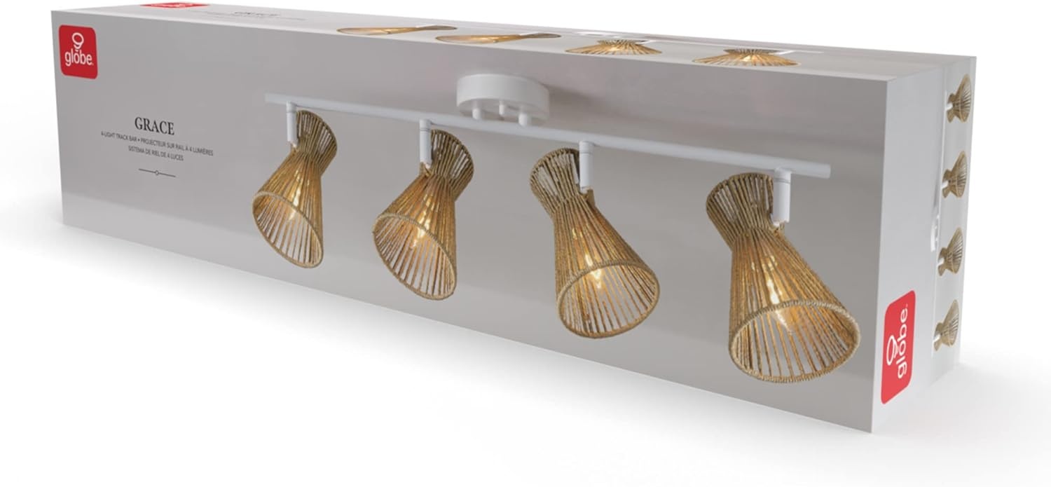 image:imageGlobe Electric 64000050 28 4Light Track Lighting Matte White Natural Twine Shades Ceiling Light Pivot Shade Kitchen Lights 4 Bulb TrackLightWhite Twine