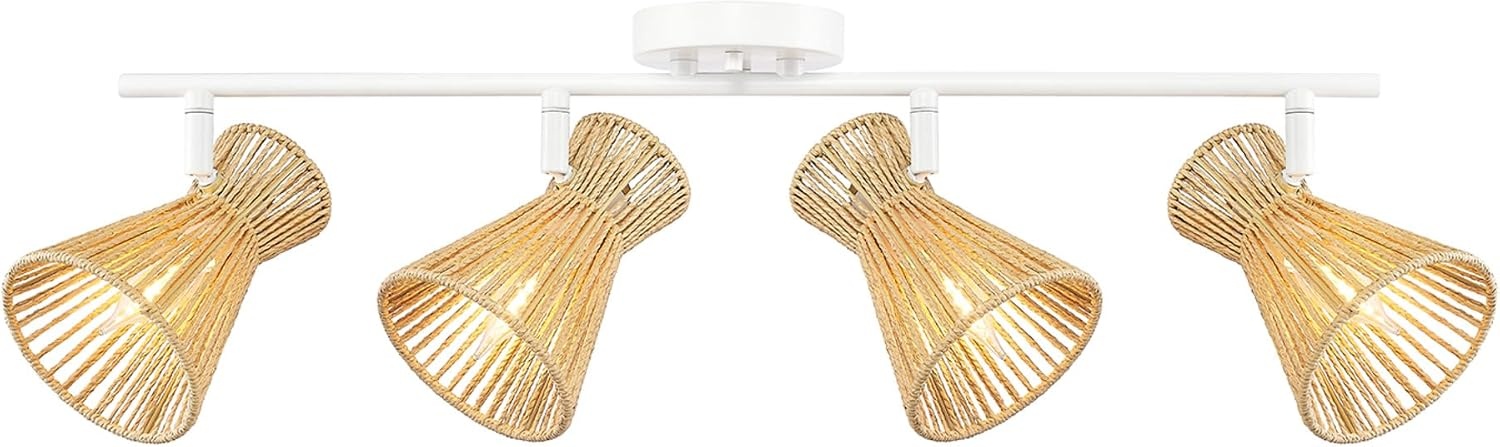 image:imageGlobe Electric 64000050 28 4Light Track Lighting Matte White Natural Twine Shades Ceiling Light Pivot Shade Kitchen Lights 4 Bulb TrackLightWhite Twine