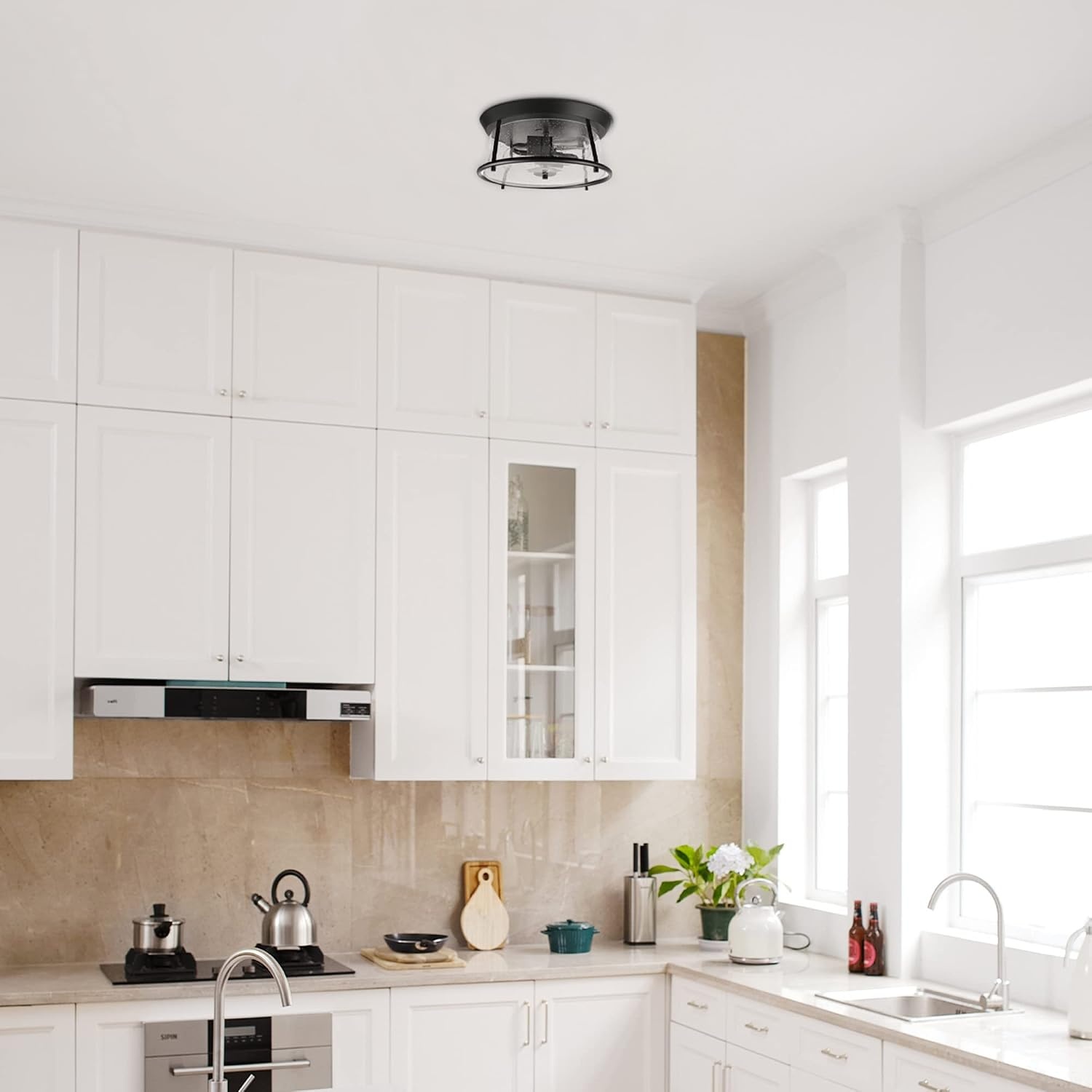 image:imageGlobe Electric 64023 1Light Pendant Polished Chrome Finish Clear Glass Shade with Frosted Glass Insert Pendant Light Fixture Adjustable Height Light Fixture Ceiling Hanging Bulb Not IncludedDark Bronze