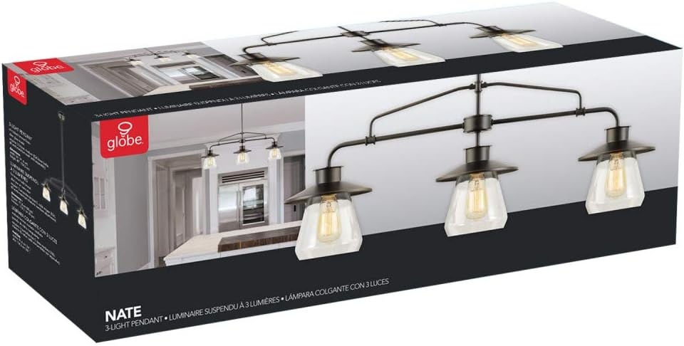 image:imageGlobe Electric 64847 Nate 1Light Pendant Oil Rubbed Bronze Clear Glass ShadeOil Rubbed Bronze 3Light