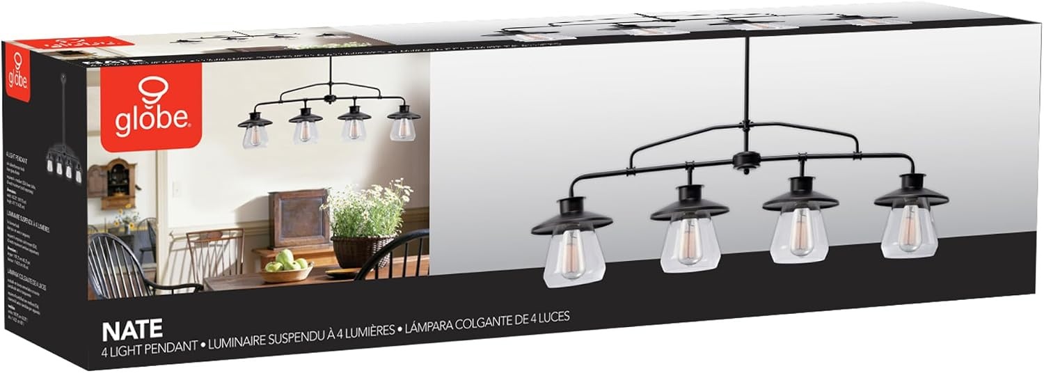 image:imageGlobe Electric 64847 Nate 1Light Pendant Oil Rubbed Bronze Clear Glass ShadeOil Rubbed Bronze 4Light