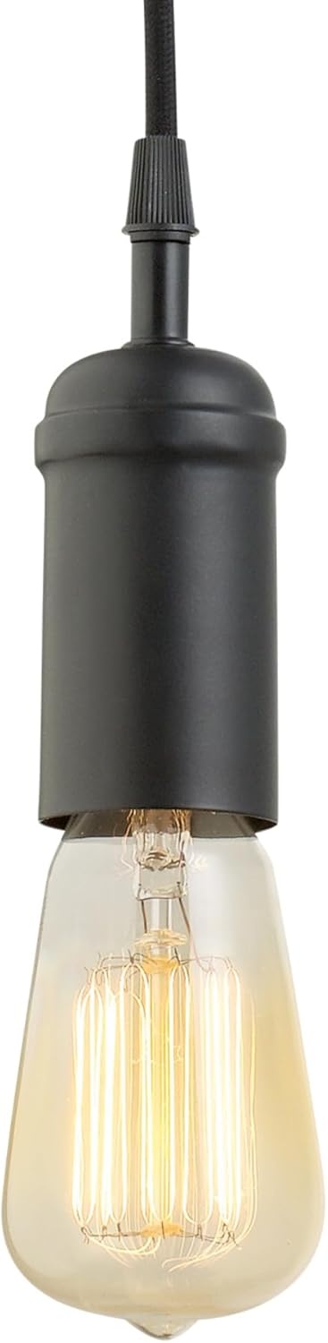 image:imageGlobe Electric 64906 1Light Pendant Matte Black Black Woven Fabric Cord E26 Base Socket Kitchen Island Caf Decorative Ceiling Hanging Light Fixture Modern Vintage Bulb Not IncludedMatte Black