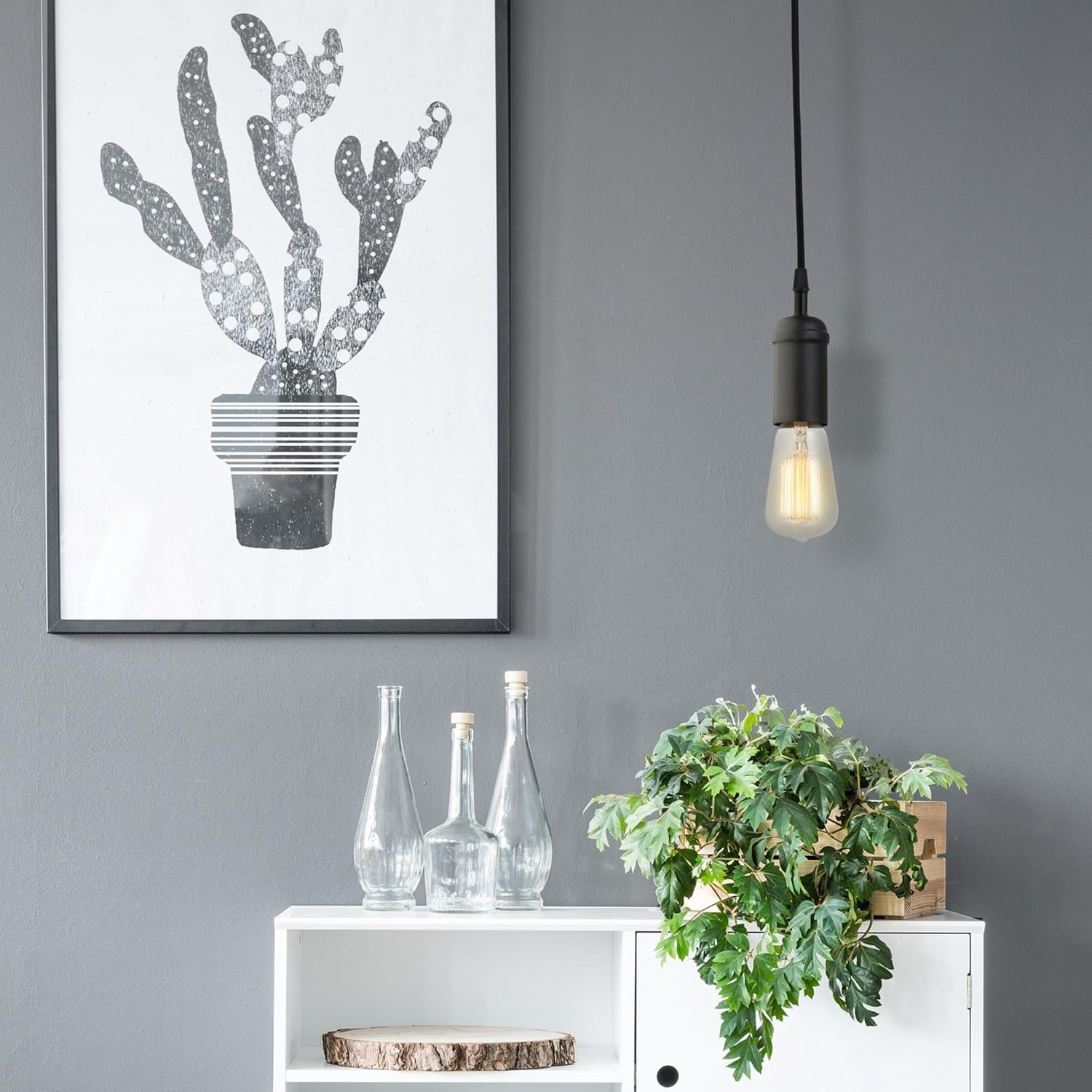 image:imageGlobe Electric 64906 1Light Pendant Matte Black Black Woven Fabric Cord E26 Base Socket Kitchen Island Caf Decorative Ceiling Hanging Light Fixture Modern Vintage Bulb Not IncludedMatte Black