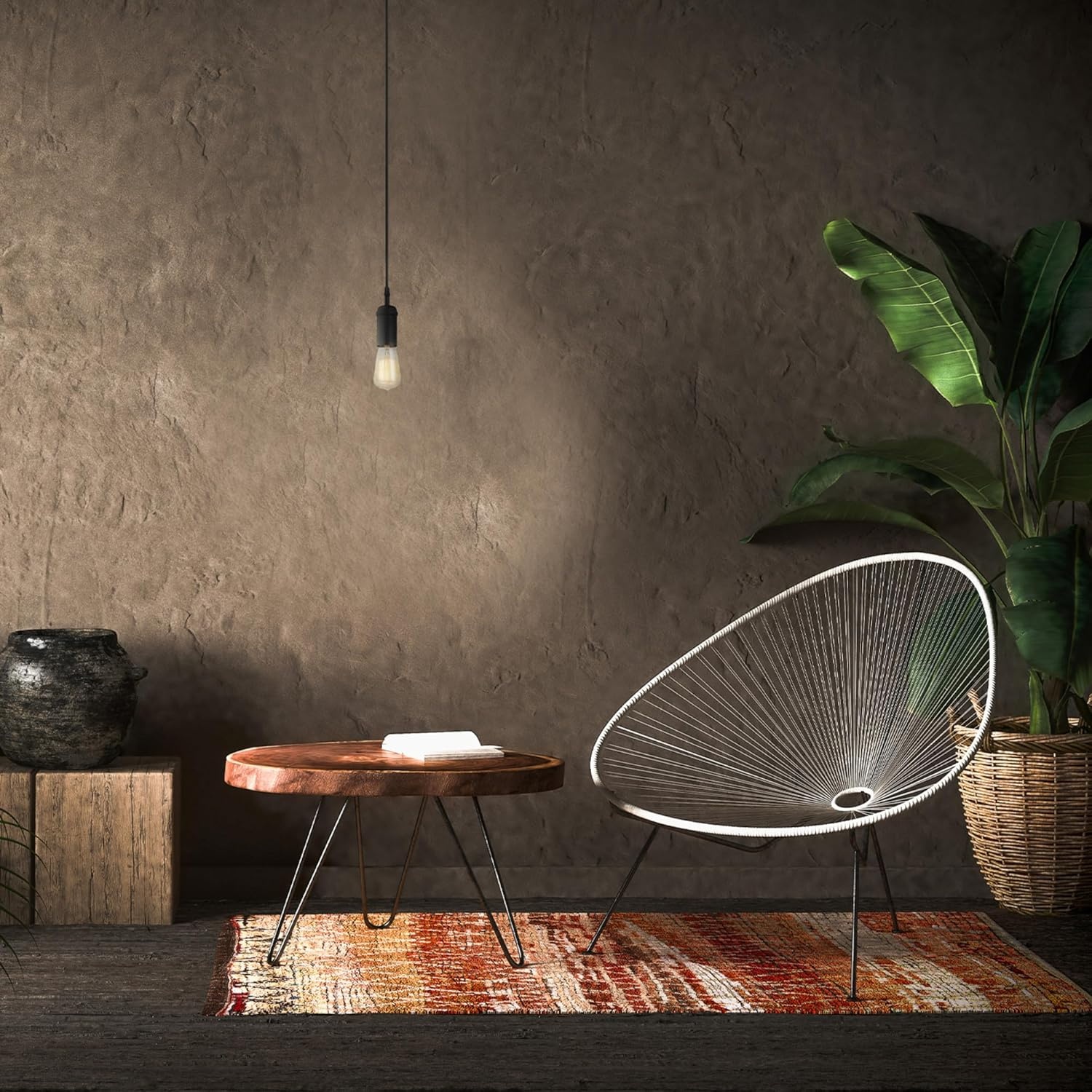 image:imageGlobe Electric 64906 1Light Pendant Matte Black Black Woven Fabric Cord E26 Base Socket Kitchen Island Caf Decorative Ceiling Hanging Light Fixture Modern Vintage Bulb Not IncludedMatte Black