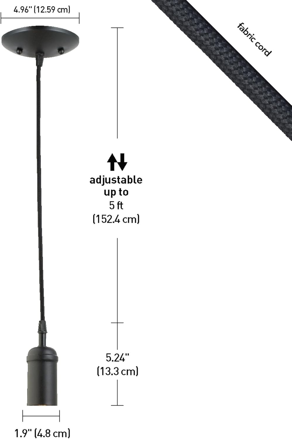 image:imageGlobe Electric 64906 1Light Pendant Matte Black Black Woven Fabric Cord E26 Base Socket Kitchen Island Caf Decorative Ceiling Hanging Light Fixture Modern Vintage Bulb Not IncludedMatte Black