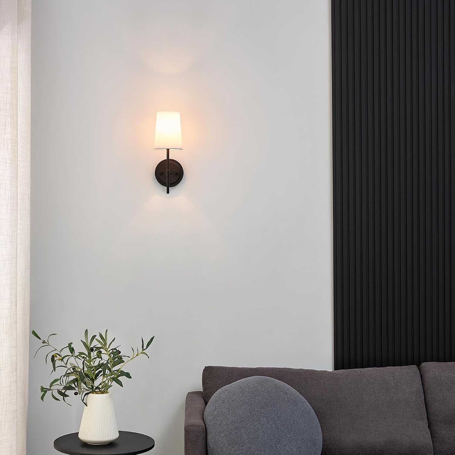 image:imageGlobe Electric 65000043 1Light Plugin or Hardwire Wall Sconce Matte Black White Fabric Shade Swing Arm 6ft Black Braided Fabric Cord OnOff Pull Chain Wall Lights for Living Room Home DcorMatte Black White Shade