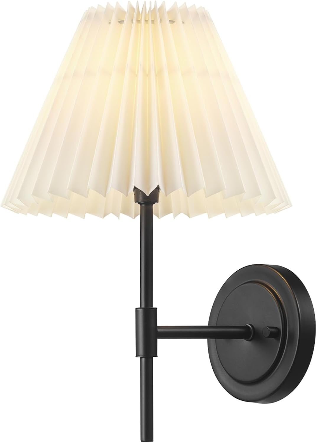 image:imageGlobe Electric 65000043 1Light Plugin or Hardwire Wall Sconce Matte Black White Fabric Shade Swing Arm 6ft Black Braided Fabric Cord OnOff Pull Chain Wall Lights for Living Room Home DcorMatte Black White Pleated Shade