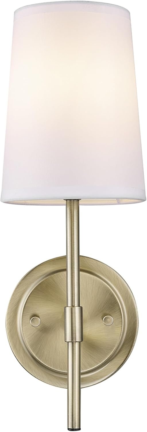 image:imageGlobe Electric 65000043 1Light Plugin or Hardwire Wall Sconce Matte Black White Fabric Shade Swing Arm 6ft Black Braided Fabric Cord OnOff Pull Chain Wall Lights for Living Room Home DcorMatte Brass White Shade
